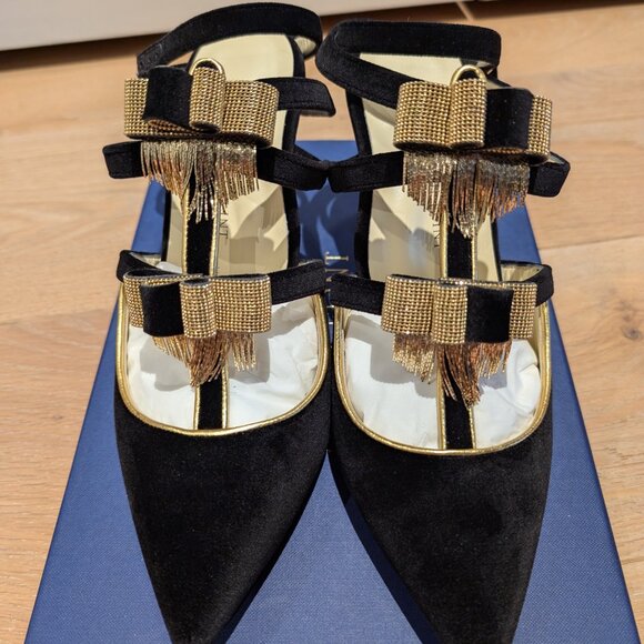 Velvet gold trimmed open back stilletto - Picture 3 of 7